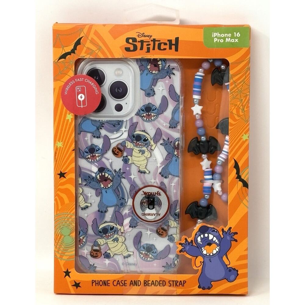 Disney Stitch Halloween Skinnydip iPhone 16 Pro Max Hard Case Beaded Strap NIP